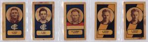 1932-37 football & cricket cards, noted 1932 Clarke-Ellis "Footballers" (5); other football cards (10); 1936-37 Allens "Cricketers" (17) & other cards (3). Poor/G.