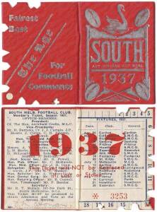 SOUTH MELBOURNE: Member's Season Ticket for 1937, with fixture list & hole punched for each game attended. G/VG condition.