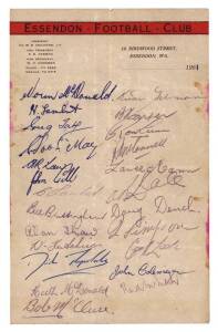 ESSENDON: 1951 "Essendon Football Club" letterhead with 24 signatures including John Coleman, Bill Brittingham, Dick Reynolds, Bill Hutchinson & Norm McDonald.