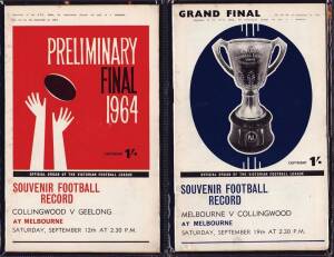 1964 "Football Record"s, 1st Semi Final, Essendon v Geelong; 2nd Semi Final, Melbourne v Collingwood; Preliminary Final, Collingwood v Geelong; Grand Final, Melbourne v Collingwood. Fair/Good condition. [Melbourne's last Premiership].