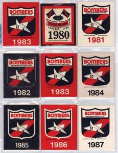 ESSENDON: Member's Season Tickets for 1980, 1981, 1982, 1983 (2), 1984 (Premiership Year), 1985 (Premiership Year), 1986 & 1987, each with fixture list & hole punched for each game attended. Fair/Good condition.