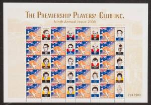 PREMIERSHIP PLAYERS' CLUB: 2008 display "Ninth Personalised Stamp Issue" comprising sheet of 20 personalised stamps, with 20 signatures in margin including George Hassell, Wally May, Terry Fulton, Jim Gallagher, Ralph Lane, John McArthur, Kevin Cowboy Nea