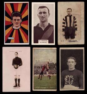 c1904-33 football cards, noted 1904 "Incidents in Play" (1); 1921 J.J.Schuh (24); 1921-25 Suburban Premium (5); 1923 "Portraits of our Leading Footballers" (1); 1924 Pals (3); Wills "Footballers 1933" (268). Fair/VG.