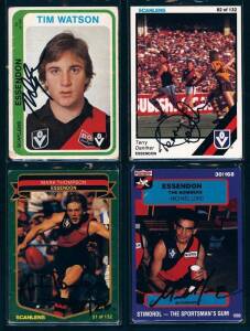 ESSENDON: c1979-2006 collection of signed football cards (197) in album, noted Tim Watson, Terry Daniher, Michael Long (5), Mark Thompson (2) & James Hird (15). Mainly G/VG.