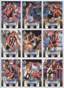 c1999 football cards in album, noted 1999 Select Base set [200], Medal Cards [8], Kevin Murray Legend, Tony Lockett 1300 goals, Jason Dunstall Tribute, Premiership Predictors [16]; Cadbury "Classic Grabs" [24]; Healthway "Dockers" [6] & West Coast [9]; Pa