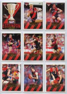 c2000 football cards in album, noted "Essendon Premiership" [31]; Select Base set [200], All Australian [22], Leigh Matthews Legend, Premiership Predictor [17], Team Logos [16], Medal Cards [5], Stickers [18], Triple Flik 3D cards [16]; WAFL stickers (5);