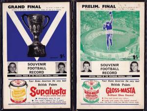 1963 "Football Record"s, 1st Semi Final, Melbourne v St.Kilda; 2nd Semi Final, Hawthorn v Geelong; Preliminary Final, Melbourne v Hawthorn; Grand Final, Geelong v Hawthorn. Good/VG condition. [Geelong's last Premiership until 2007].