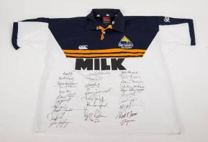 BRUMBIES, c1998 jersey with 29 signatures including George Gregan & Stirling Mortlock.