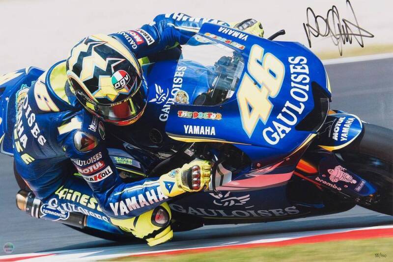 VALENTINO ROSSI, large signed photographs, limited edition 54 & 55/100, each 81x51cm.