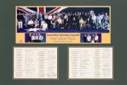 "AUSTRALIAN SPORTING LEGENDS - BETTY CUTHBERT TRIBUTE", display comprising large group photograph, window mounted with 57 signatures including John Newcombe, Herb Elliott, Ron Clarke, John Landy, Evonne Goolagong-Cawley, Alex Jesaulenko, Nick Farr-Jones, - 2