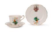 1956 MELBOURNE OLYMPICS: Cup, Saucer & Plate, made by Royal Albert Bone China, England, showing Melbourne Coat-of-Arms, Olympic Rings, Torch & Map of Australia.