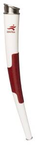 2006 DOHA ASIAN GAMES TORCH, white aluminium and red embossed leather, 73cm tall. VG condition.