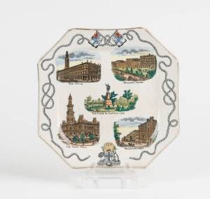 An octagonal plate depicting early views of Sydney, Australian circa 1880's, inscription reads "G.Hodgson Junr & Co Summer Hill Sydney". 25cm diameter. Note: Summerhill is an inner suburb of Sydney part of the Municipality of Ashfield