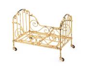 Salesman Sample miniature iron bed with fold down sides, 19th Century. 36cm high, 45cm wide, 27cm deep