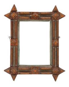 Tramp art picture frame, carved cedar & pine, late 19th Century. 68 x 81cm