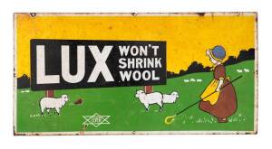 Advertising sign "LUX Won't Shrink Wool" enamel & tin by A.Simpson & Son Ltd. Adelaide". 92 x 46cm
