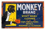Advertising sign "MONKEY BRAND" Brooke's Soap. enamel on tin by A.Simpson & Sons Ltd. Adelaide. Late 19th Century. 92 x 61cm