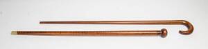 Two fiddleback blackwood walking sticks, circa 1900. Longest 92cm.