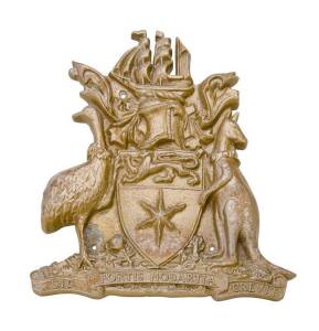 Hobart coat of arms, anodized metal finish, early 20th Century. 39 x 41cm