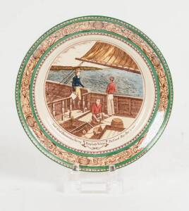 A commemorative plate inscribed "Lieut Grant discovery and naming Portland Bay Dec 5th 1800", manufactured by Adams. 25cm diameter