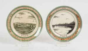 A rare pair of Melbourne centenary plates depicting views in 1834 and 1934 by Adams, England. 25cm diameter