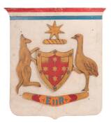 Australian coat of arms with Queen Elizabeth II cipher, circa 1953. 58 x 65cm