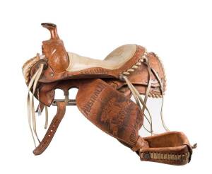 Prize winning saddle embossed "All Round Champion World Cup Rodeo Australia".