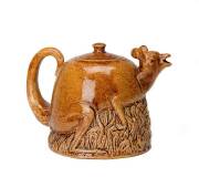 Glazed pottery teapot in the form of a Kangaroo, Australian, early 20th century. Possibly manufactured  by Charles A. Stone, Queensland. Reference, Marjorie Graham book "Australian Pottery of the 19th and early 20th Century"