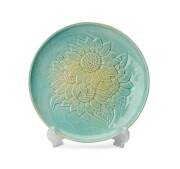 Klytie Pate pottery plate with chrysanthemum motif, Australian 1940. 27cm diameter