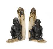 William Ricketts pair of pottery bookends, incised "Wm. Ricketts 1944". 28cm each