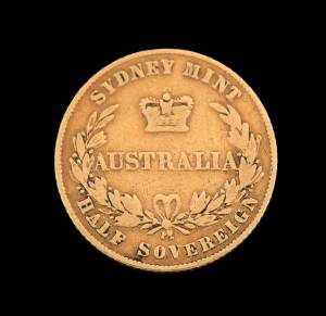 HALF SOVEREIGN; Sydney Mint 1861 . F.