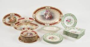 GEORGE LANSELL (Bendigo mining magnate) Vienna porcelain part sweet service including comport, platers and bowls (3), and plates (9). Plus 11 Wedgwood "Louvre" patterned floral dishes. (24 pieces)