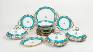 GEORGE LANSELL crested family porcelain dinnerware by Mintons with tureens (3), serving platers (2), plates (12), dishes (2), 19 items in total. The Lansell family has been synonymous with the Victorian town of Bendigo residing in one of the town most pal