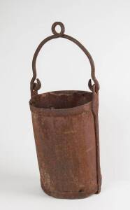 Gold miner's bucket, hand forged iron in relic condition. 76cm. Provenance: Private collection Ballarat.