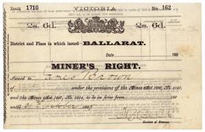 MINER'S RIGHT: 2/6 Miner's Rights from Ballarat (3) & Castlemaine, dated 1902-16. Fair/G condition.