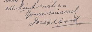 JOSEPH COOK: (Australian Prime Minister 1913-14) signature on folded "Offices of the War Cabinet" letter-sheet dated Jan.1919 thanking his correspondent for the gift of a Toby Jug and commenting that he would "like one of Douglas Haig with whom [I] had th