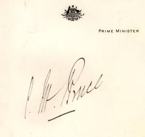 STANLEY BRUCE (1883-1967, 8th Prime Minister of Australia), superb signature on "Prime Minister" notepaper; together with 1926 letter from his Private Secretary on "Prime Minister's Department" letterhead that accompanied the autograph.