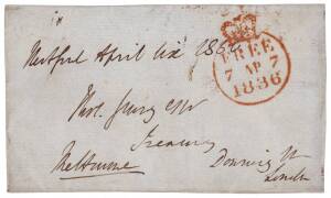 LORD MELBOURNE & QUEEN ADELAIDE: Lord Melbourne (British Prime Minister) signature "Melbourne" on 1836 Free front; plus Queen Adelaide (Queen consort of William IV) signature on Biblical text written by the Queen on lace-edged card. [The cities of Melbour