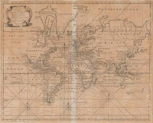 "A New & Correct Chart of all the Known World" by Emanuel Bowen [London 1744]. 46 x 38cm