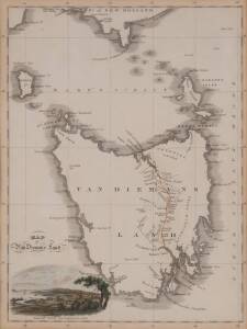 Van Diemens Land with colour lithograph view of Hobart Town, drawn & engraved by Lizars, circa 1824. 22 x 30cm