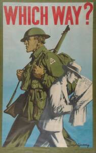 Daryl Lindsay (Australian 1890-1976)Which Way? A World War II propaganda enlistment posterlithograph, issued by Southern Command and printed by McLaren & Co Pty LtdSigned to plate lower right93 x 57cm Similar example in the Collection of the National Gall