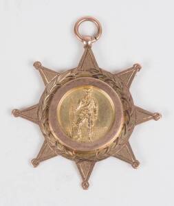 9ct gold fob/medal with soldier on front; engraved on reverse "Presented to PTE. G.Fellows, from Citizens of Lambton, for Active Service with A.I.F. 12.7.19".