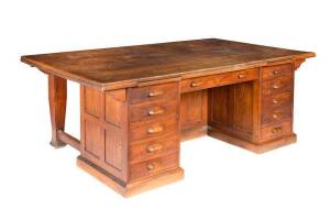 A rare and important Japanese oak pedestal desk designed by Walter Burley Griffin for Newman College, University of Melbourne, circa 1917