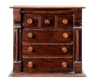 An apprentice chest, red pine, late 19th Century. 38cm high, 40.5cm wide, 27.5cm deep