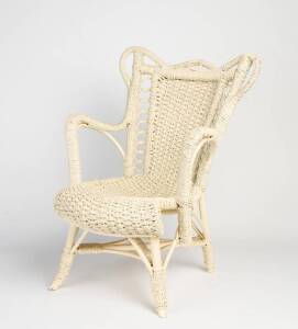 Woven seagrass cream painted child's armchair by J. WIGNALL of Hobart, circa 1900.