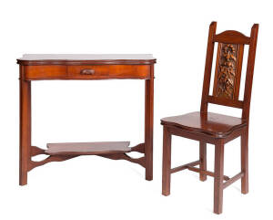 Australian Arts & Crafts hall chair & table, blackwood carved with floral motif, early 20th century. Table width 90cm (2 items)