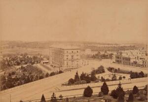 John Noone (Active Melbourne 1858-1888)Panorama of Melbourne from the Tower of Dr. Fitzgerald's Residence, taken December 1869Set of seven albumen paper prints from mammoth plates.A previously unrecorded complete set of seven albumen paper prints forming 