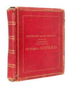 "The Australian Seasoned Timber Coy Ltd. Wandong, Warburton, Yarrawonga, Victoria, Australia". An impressive book of silver gelatin albumen prints many with hand written captions, bound in full red morocco with embossed gilt titled cover.