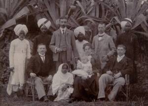 Anglo-Indian group portrait photograph in original frame. Late 19th Century. 20 x 15cm.