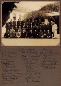 PHOTOGRAPH: Federal Parliamentary Labor Party meeting in Canberra October 23rd, 1937; A group photograph of 42 of the 45 members of the House of Representatives, Senators and Senators-Elect with 30 original signatures including former Prime Minister James